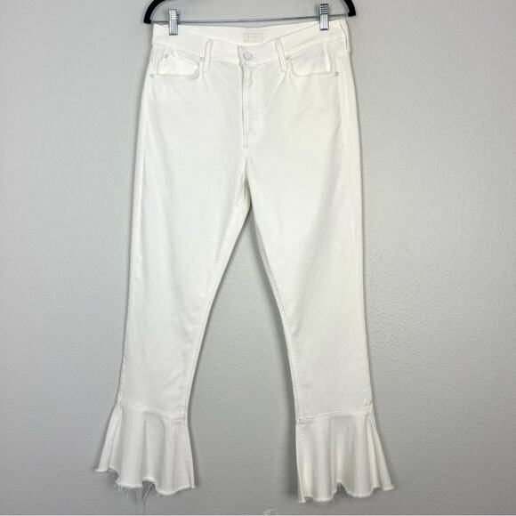MOTHER | NEW The Cha Cha Fray in Glass Slipper White Flare Bell Jeans Neutral 31 - Picture 5 of 15